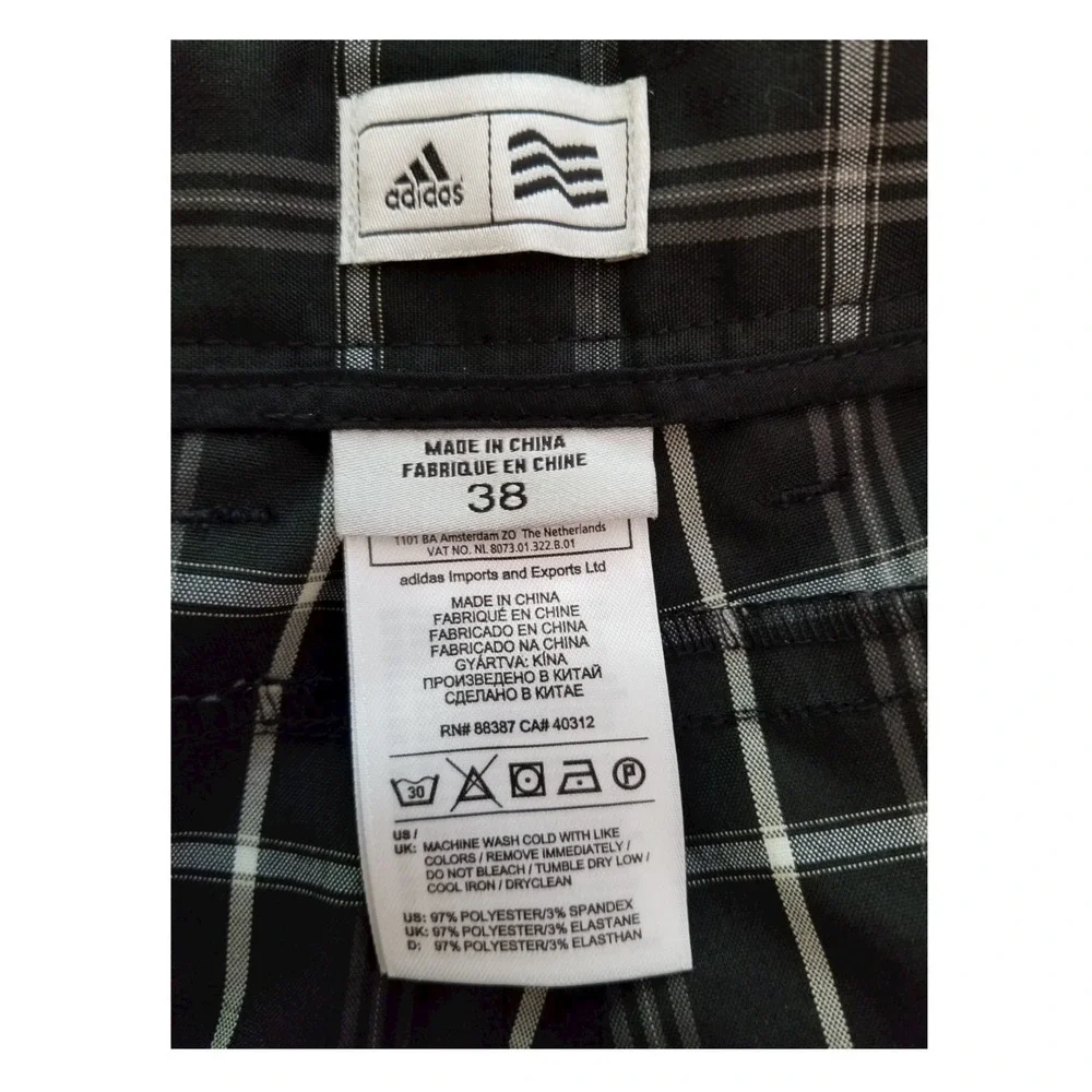 Adidas Shorts Plaid Black White Men's Size 38 Inseam 11 in